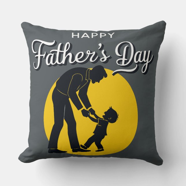Gelukkige Vaderdag Leer Zoon Lopen Kussen (Voorkant)