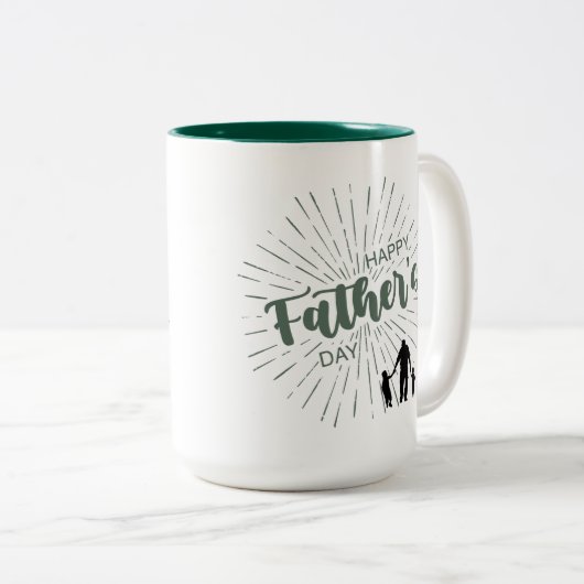 Gelukkige Vaderdag met een Man en twee kinderen Tweekleurige Koffiemok (Voorkant rechts)