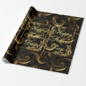 Gelukkige Vaderdag Moderne Kalligrafie Blauwe werv Cadeaupapier (Uitgerold)