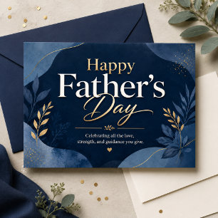 Gelukkige Vaderdag Navy Goud Botanisch Blad Vader Briefkaart