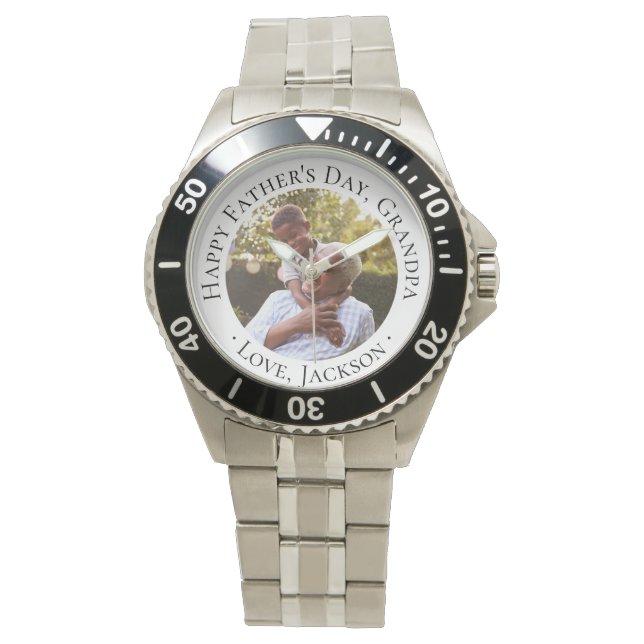 Gelukkige Vaderdag Opa Custom Foto Gift Horloge (Voorkant)