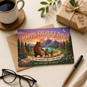 Gelukkige Vaderdag Papa Beer Kamperen Bergen Liefs Briefkaart
