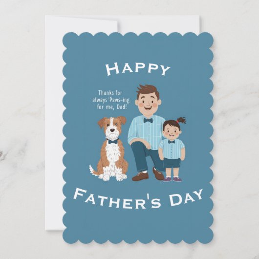 Gelukkige Vaderdag schattige puppy met vader en zo Feestdagenkaart (Voorkant)