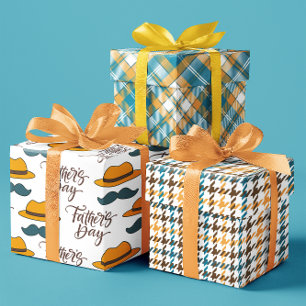 Gelukkige Vaderdag snor en pet set van 3 Inpakpapier Vel