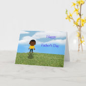 Gelukkige Vaderdag vader met Afro-Amerikaanse jong Kaart (Gele Bloem)