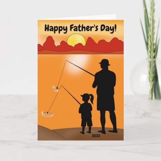Gelukkige Vaderdag Visser Vader / Dochter Groet Kaart (Voorkant)