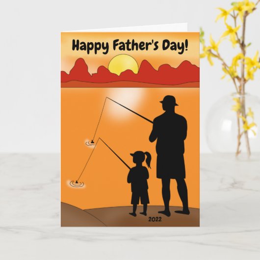 Gelukkige Vaderdag Visser Vader / Dochter Groet Kaart (Gele Bloem)
