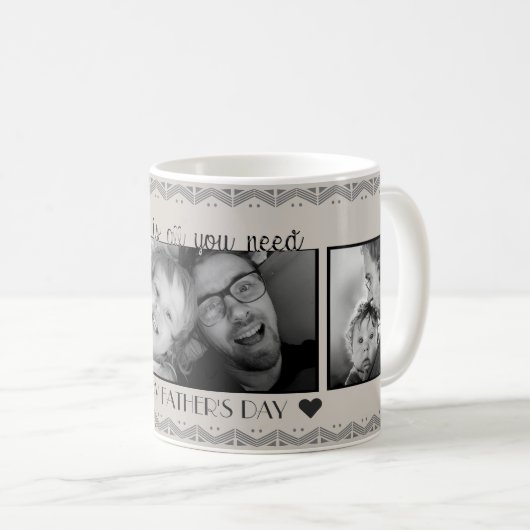 Gelukkige Vaderdag - Zwarte & Witte Landelijke Sja Koffiemok (Voorkant rechts)