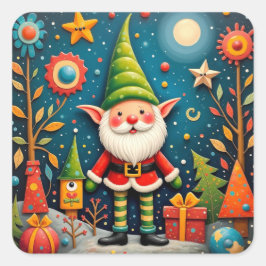 Gelukkige vakantie-elf vierkante sticker