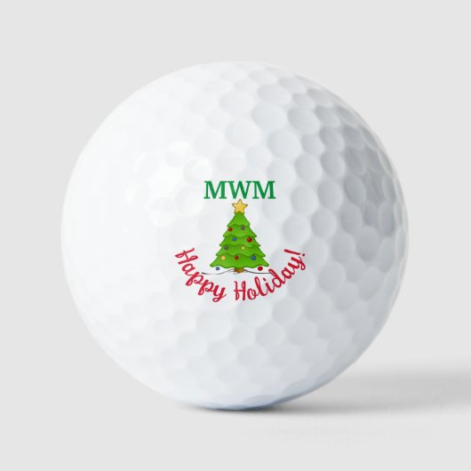 Gelukkige vakantie Monogram Kerstboom Golf Ball Golfballen (Voorkant)