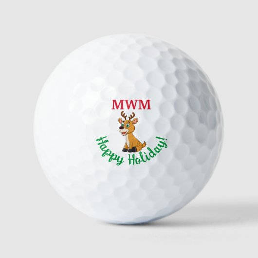 Gelukkige vakantie Monogram Kerstmis Herten Golf B Golfballen (Voorkant)