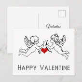 Gelukkige Valentijn Cherubs Cupido Paar Rood Hart Feestdagenkaart (Voorkant / Achterkant)