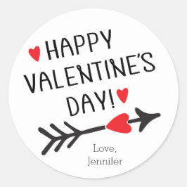 GELUKKIGE VALENTIJN DAG Cute Rode Hart Pijl Modern Ronde Sticker