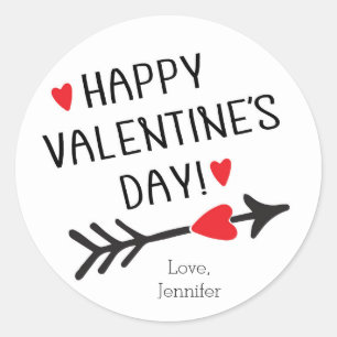 GELUKKIGE VALENTIJN DAG Cute Rode Hart Pijl Modern Ronde Sticker
