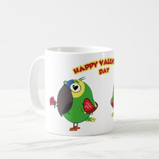 GELUKKIGE VALENTIJN PAPEGAAI KOFFIEMOK (Voorkant links)