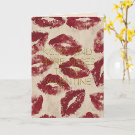 Gelukkige Valentijn Rode Lippenstift Kusjes Romant Kaart
