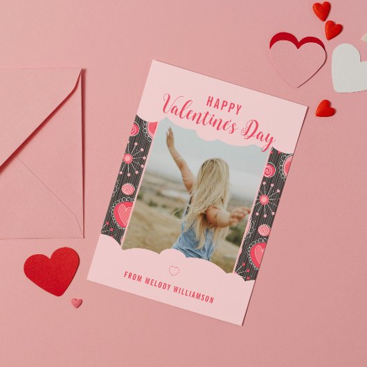 Gelukkige Valentijn Wispelturige rode harten bloem Feestdagenkaart