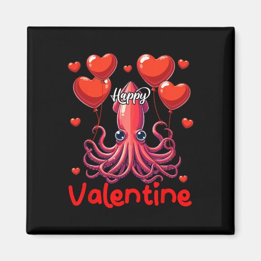 Gelukkige valentijns inktvis met hartballonnen gel magneet (Voorkant)