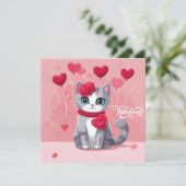 Gelukkige Valentijnsdag Abstract Waterverf Kat Kaart (Staand voorkant)