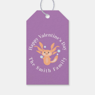 Gelukkige Valentijnsdag Axolotl Paars Cadeaulabel