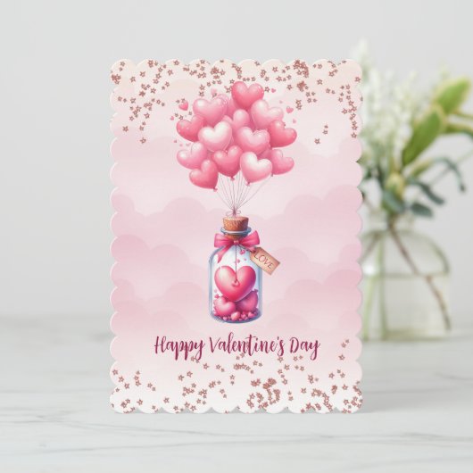 Gelukkige Valentijnsdag ballonnen Feestdagenkaart (Staand voorkant)