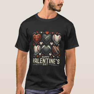 Gelukkige Valentijnsdag Basketbal Honkbal Voetbal T-shirt