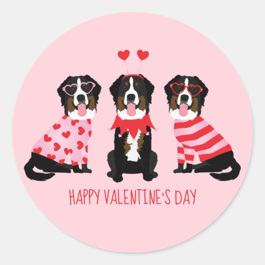Gelukkige Valentijnsdag Berner Berghonden Ronde Sticker (Voorkant)