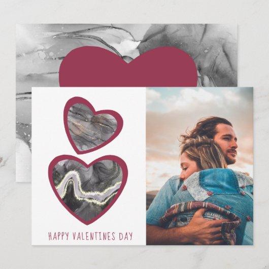 Gelukkige Valentijnsdag Black & Red Hearts Feestdagenkaart (Voorkant / Achterkant)