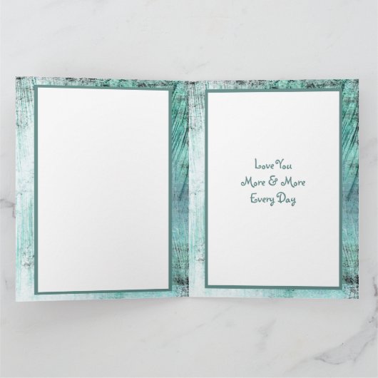 Gelukkige Valentijnsdag blauwgroen en blauwe fotok Kaart (Binnen)