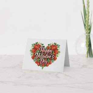 Gelukkige Valentijnsdag Bloemrijke Rozen Hart Kaar Feestdagen Kaart