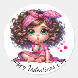 Gelukkige Valentijnsdag Blowing Kisses Ronde Sticker