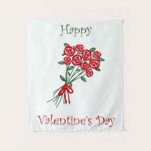 Gelukkige Valentijnsdag Boeket Van Rode Bloemen Wandkleed