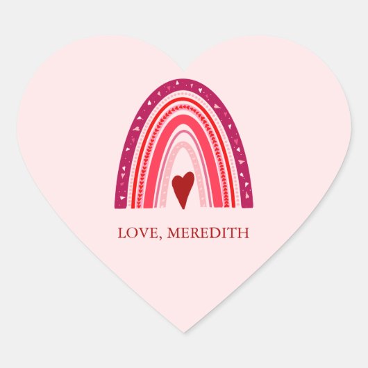 Gelukkige Valentijnsdag Boho Regenboog Rood & Roze Hart Sticker (Voorkant)