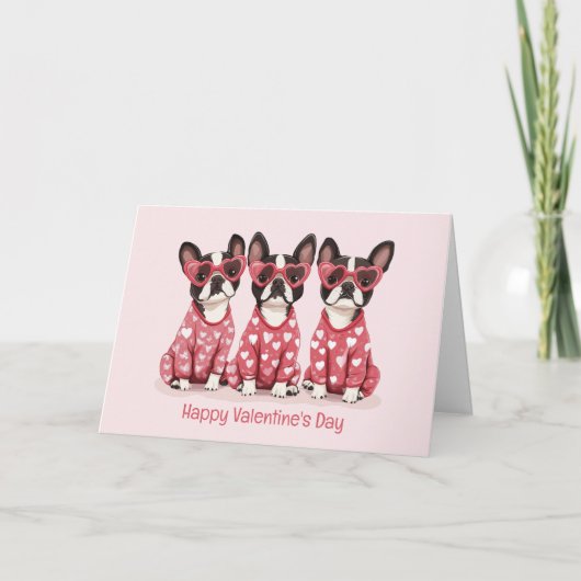 Gelukkige Valentijnsdag Boston Terrier honden Feestdagen Kaart (Voorkant)
