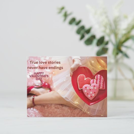 Gelukkige valentijnsdag cadeaubon voor haar feestdagenkaart (Staand voorkant)