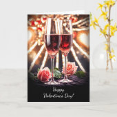 Gelukkige Valentijnsdag Champagne Fluiten Roze Bub Kaart (Gele Bloem)