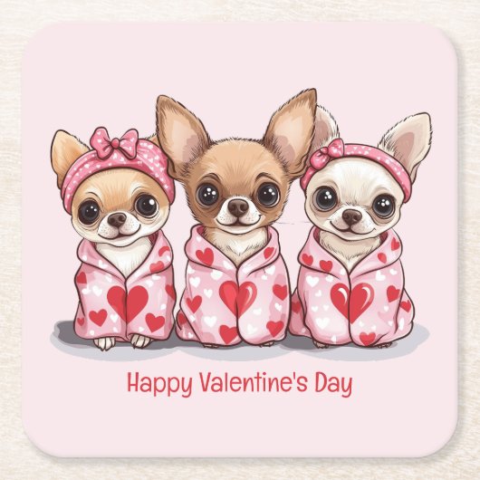 Gelukkige Valentijnsdag Chihuahua honden Kartonnen Onderzetters (Voorkant)
