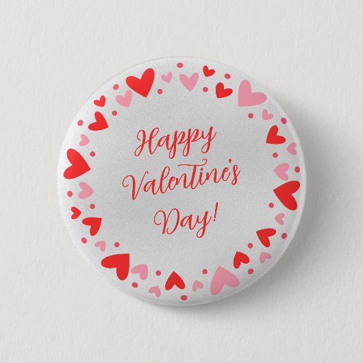 Gelukkige Valentijnsdag Cirkel van Hartjes Knop Ronde Button 5,7 Cm (Voorkant)