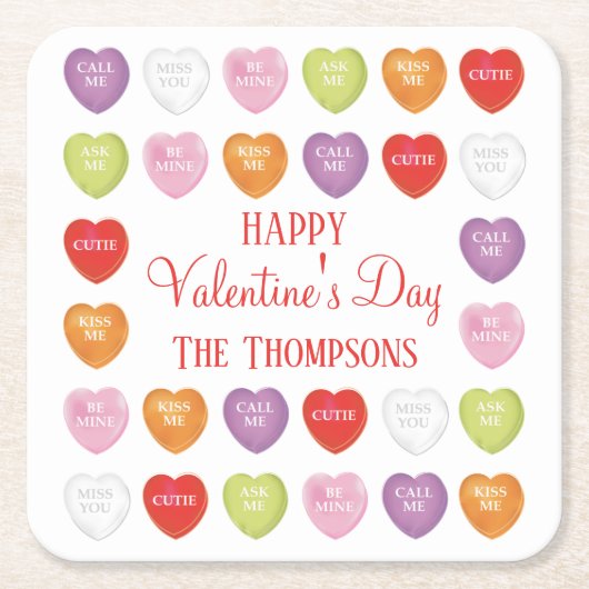 Gelukkige Valentijnsdag Conversation Hearts Kartonnen Onderzetters (Voorkant)