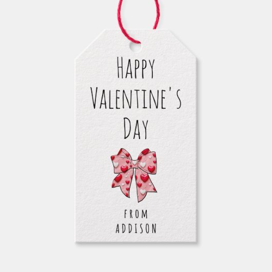 Gelukkige Valentijnsdag Coquette Bow Heart Pattern Cadeaulabel (Voorkant)