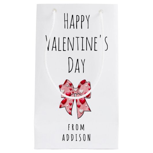 Gelukkige Valentijnsdag Coquette Bow Heart Pattern Klein Cadeauzakje (Voorkant)