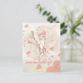 Gelukkige Valentijnsdag Cupido Bloemen Hart Feestdagenkaart (Staand voorkant)