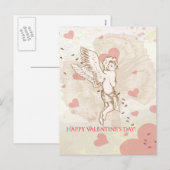 Gelukkige Valentijnsdag Cupido Bloemen Hart Feestdagenkaart (Voorkant / Achterkant)