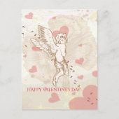 Gelukkige Valentijnsdag Cupido Bloemen Hart Feestdagenkaart (Voorkant)