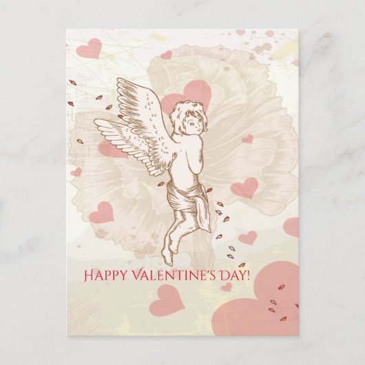 Gelukkige Valentijnsdag Cupido Bloemen Hart Feestdagenkaart (Voorkant)