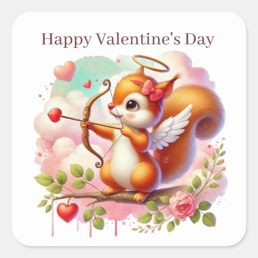 Gelukkige Valentijnsdag cupido eekhoorn Vierkante Sticker (Voorkant)