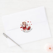 Gelukkige Valentijnsdag Cupido met Rode Harten & R Ronde Sticker (Envelop)