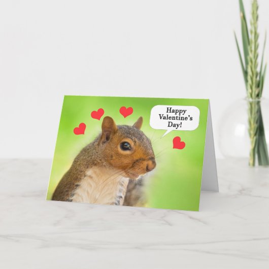 Gelukkige Valentijnsdag Cust Eekhoorn met harten Feestdagen Kaart (Voorkant)