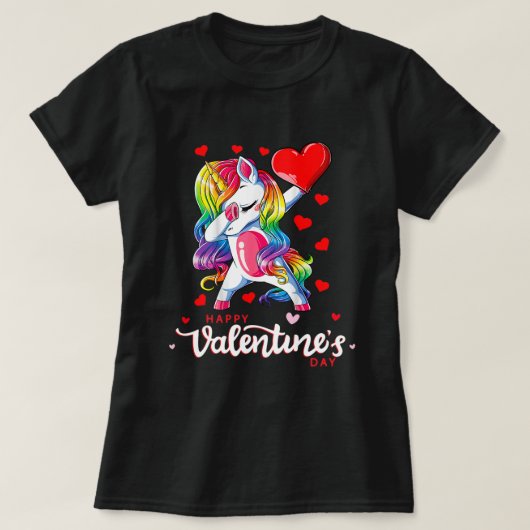 Gelukkige Valentijnsdag Dabbing Eenhoorn Hart Rege T-shirt (Design voorkant)