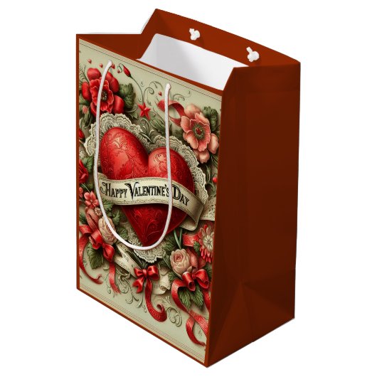 Gelukkige Valentijnsdag decoratieve illustratie Medium Cadeauzakje (Achterkant Gekanteld)